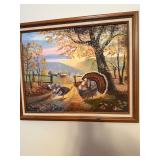 Framed turkey scene painted by  Barbara Showalter