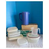 Misc plastic ware, partial rolls of plastic wrap