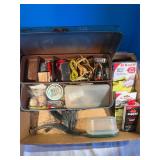 Tackle box and contents, turkey beards