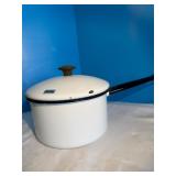 White enamel coated sauce pan