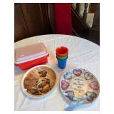 2 Decorative Plates, Tupperware, misc
