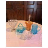 Carnival Glass Basket, Blue glass, misc