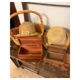 Baskets, Straw Hats, 2 small chests
