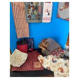 Table cloth, baskets, placemats, towels, etc