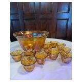 Golden Carnival Punch Bowl with 12 cups