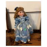 Ceramic Doll on Stand - Blue Dress