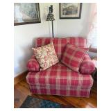 Red Plaid Chair 48" wide, 2 Pillows