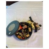 Round Tin of Sewing Supplies - Blue