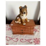 Jewelry box & collie figure