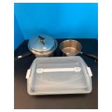 Covered Cake & 2 Sauce Pans