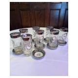Silver-rimmed glasses with matching coasters