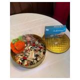 Round tin of Sewing Supplies- Gold colored