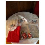 Red Tablecloth, Appliqued Placemats, Buffet Runner