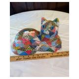 Quilted design ceramic Cat, White ceramic cat