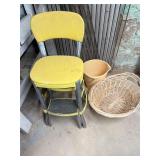 Kitchen stool yellow, basket, bucket