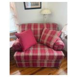 Red Plaid Chair 48" wide, 2 Pillows