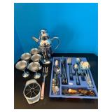 Blue tray table service, urn & cups