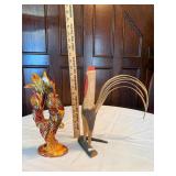 Wooden Whittles and Ceramic Impression Roosters