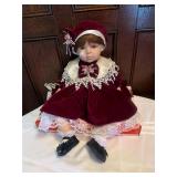 Ceramic Doll with Red Velvet Dress