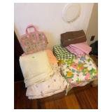 Misc sheets, foam pillow, travel bag