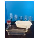 2 Pyrex loaf dishes, ect