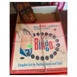 Bingo game, Plumb hammer, school bell, tools