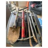 Military shovel, pump, 2 crow bars, level
