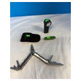 Leatherman multitool, flashlight, knife