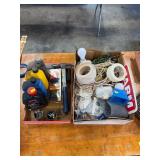 Hammer, partial bottles oil, misc