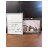 Pottery and Motivational framed pictures