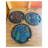 3 ornamental flower plaques