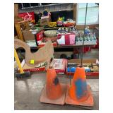 Cones, yard signs flag on a pole & duck