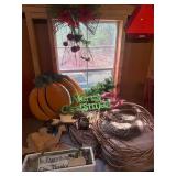 Wreath, metal pumpkin, wire angel