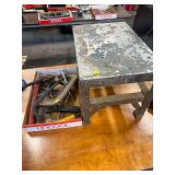Metal stool, box of tools