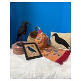 Egg basket; Apron; Pillow; Crow; misc