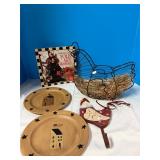 Wire Egg Basket; Chicken wall art; Plates; Book
