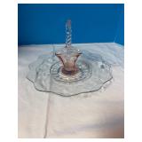 Vintage Clear glass Serving Bowl;Pink Glass Basket