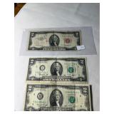(1) Red Seal $2 Bill; (2) Bicentennial $2 Bills