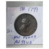 1799 King George III Half Penny AU++