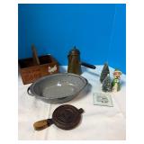 Gray Enamelware; sm. Waffle Iron, Tea Kettle; etc
