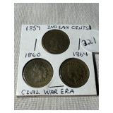 1859, 1860, &1864 Indian Cents VG-F