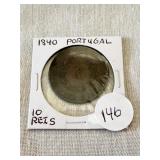 1840 Portugal 10 Reis coin. Nice Eye Appeal