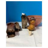 Bird houses; Carved Duck; German 'head' pipe; bowl