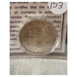 1923 Peace Dollar UNC w/Authenticity Certificate