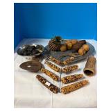 Pewter tray & dish; Dried items; Primitive cup,etc