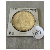 1889 Morgan Silver Dollar. AU.