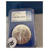 2017 Silver Eagle, First Day of Issue, MS70