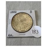 1882 Morgan Silver Dollar. AU.