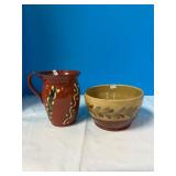 Glazed Earthenware Pitcher; Bowl