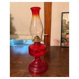 Vintage Ruby Red Glass Oil Lamp